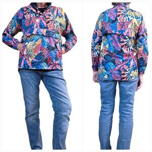 Lauren James Tropical Print Anorak Jacket Pullover Rain Coat Sz S Fits S, M, L